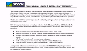 OCCUPATIONAL HEALTH & SAFETY POLICY STATEMENT
