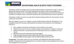OCCUPATIONAL HEALTH & SAFETY POLICY STATEMENT